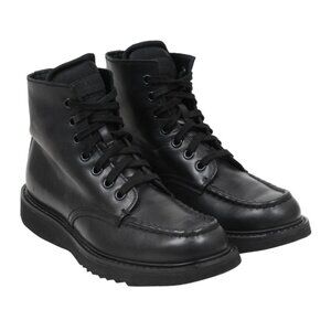 Prada Men Combat Half Boots Sz US 8.5 UK 7.5 Black Leather Square Toe Lace Up